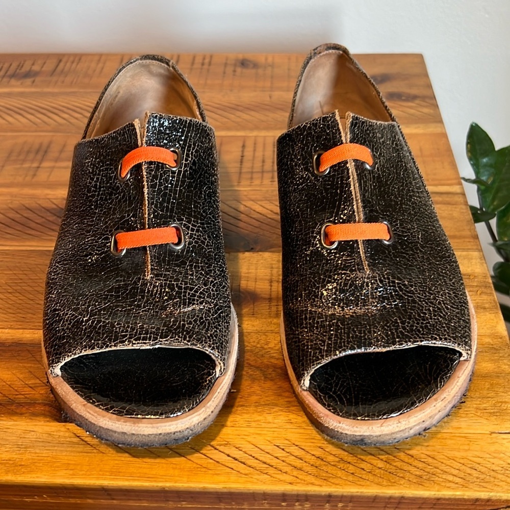 Audley London Flat Slip on Leather Open Toe Women